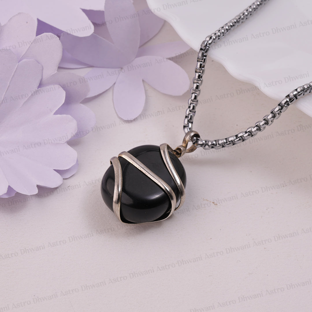 Black Obsidian Wrapping Pendant - Abhimantrit