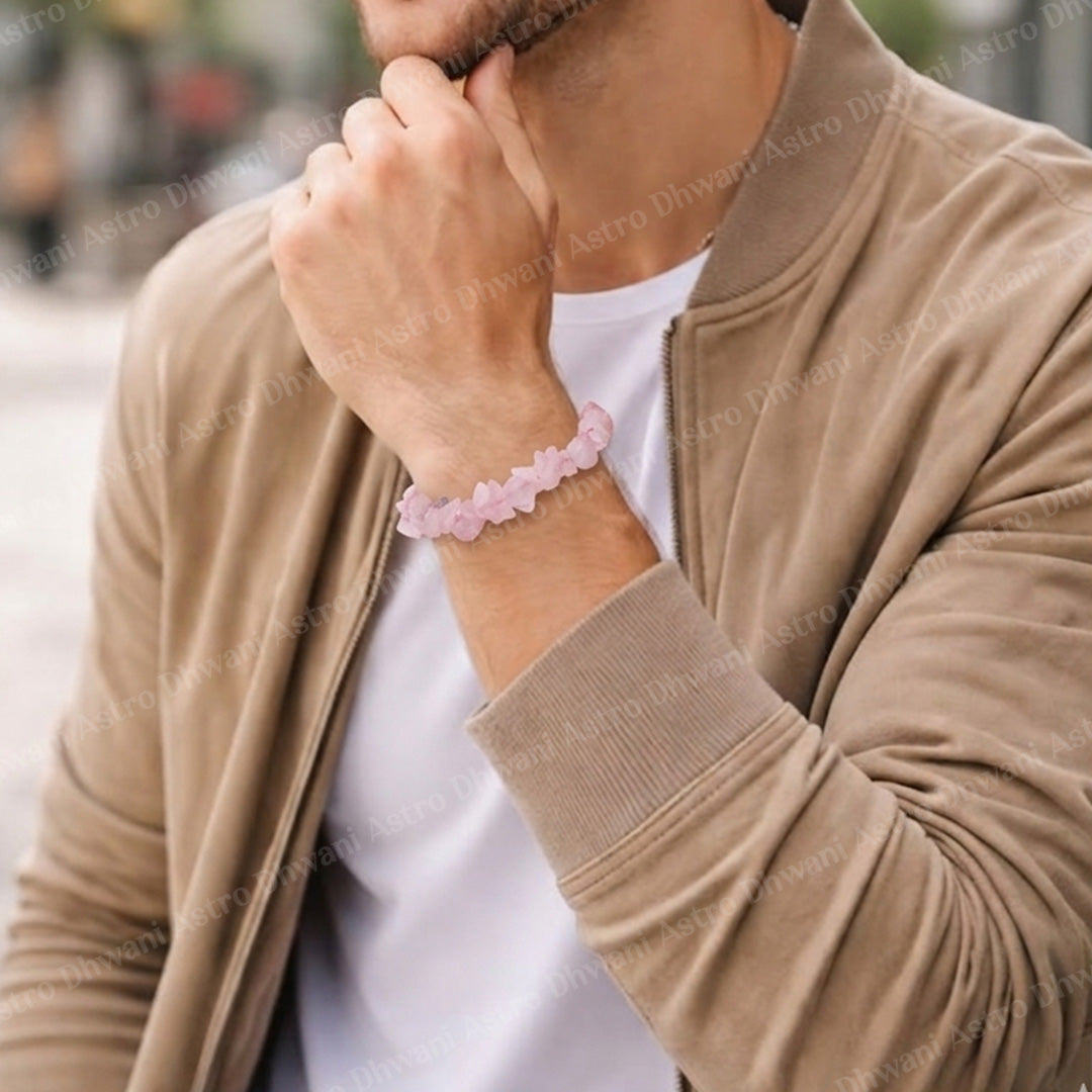 Rose Quartz Uncut Crystal Bracelet - Abhimantrit & Certified