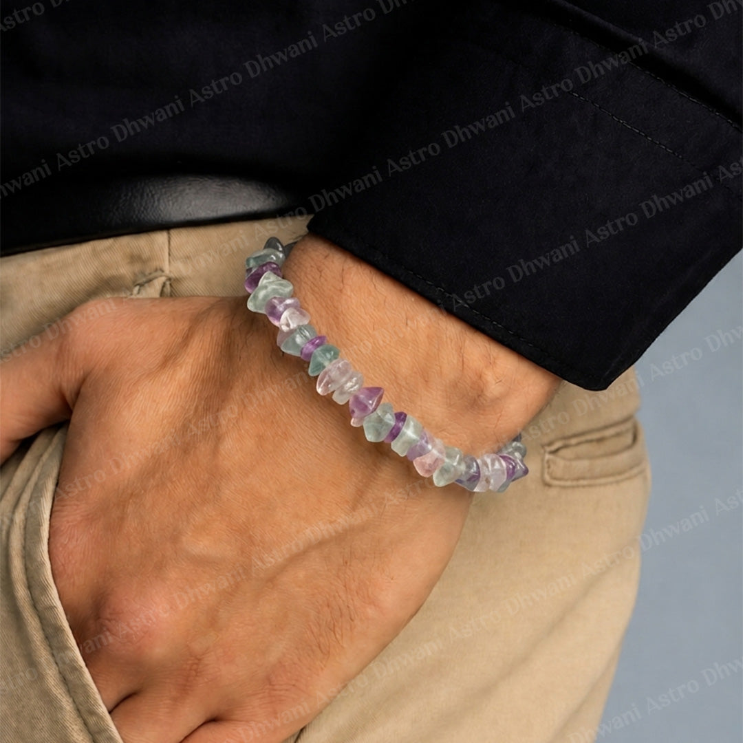Multi Fluorite Uncut Bracelet For Focus Clarity Emotional Balance - Abhimantrit & Certified