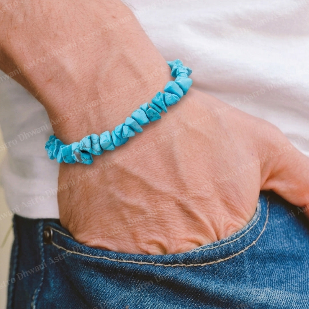 Turquoise Uncut Bracelet: Strengthens Communication & Confidence  - Abhimantrit & Certified