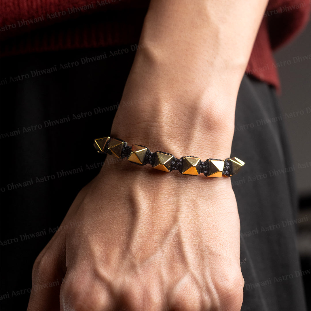 Golden Pyrite Pyramid Thread Bracelet - Abhimantrit & Certified