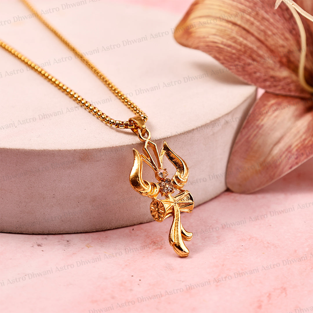 Gold Trishul with Damru Pendant  ( Blessing & Protection) - Abhimantrit