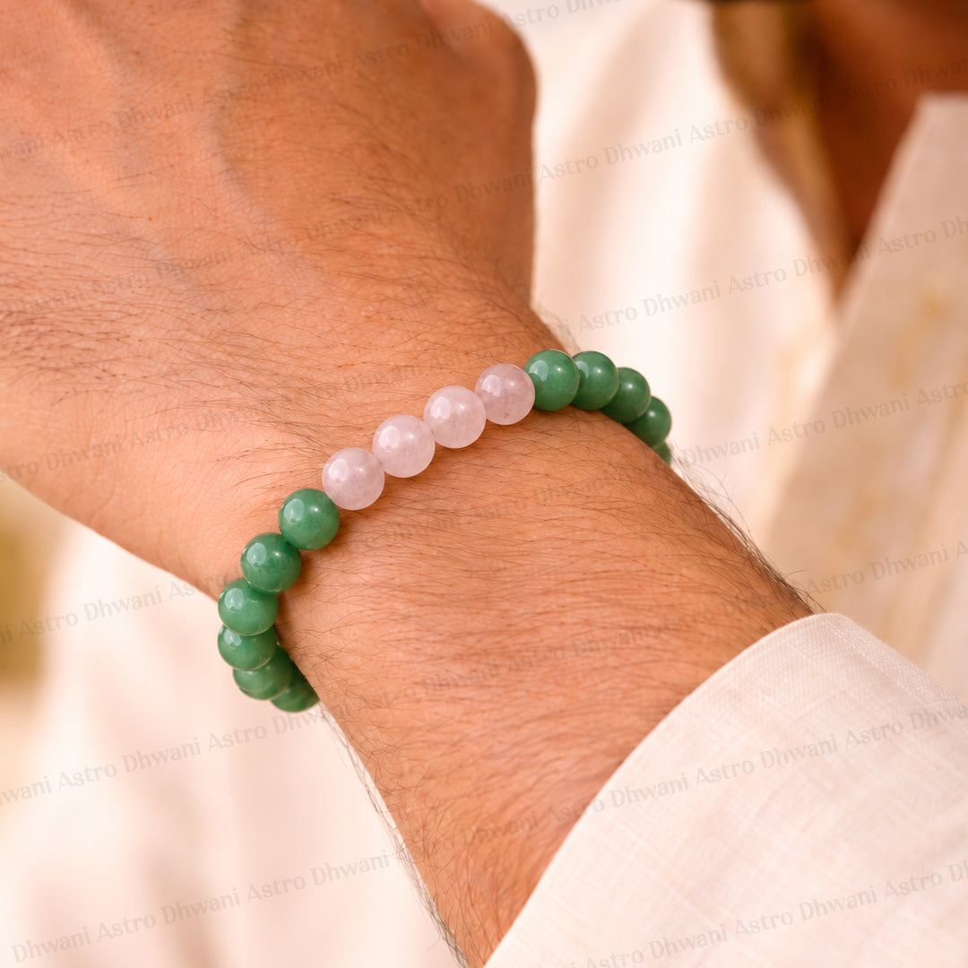 Grow Together Couple Combo Bracelet (Rose Quartz & Green Aventurine Bracelet) - Abhimantrit & Certified