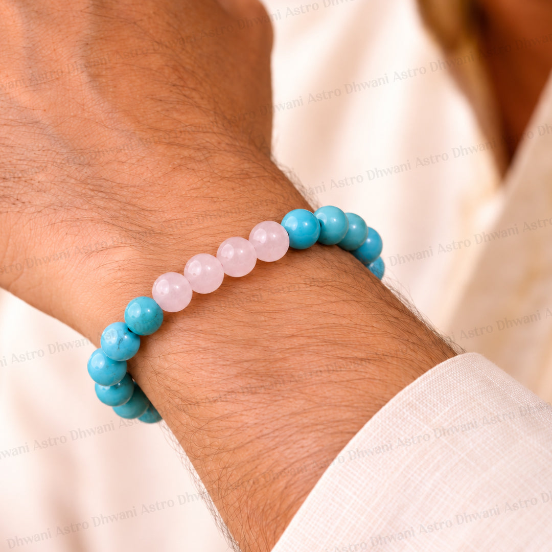 Relationship Strength And Harmony Combo (Rose Quartz & Turquoise Bracelet) - Abhimantrit & Certified