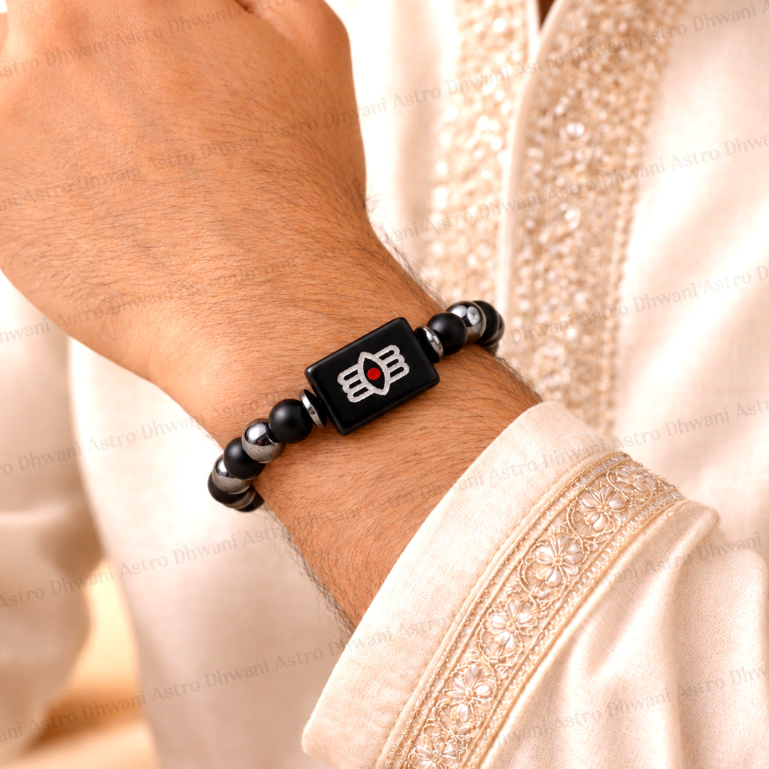 Shiv Netra Bracelet (Hematite, Black Matt Agate & Black Agate Shiva Third Eye) Bracelet - Abhimantrit & Certified