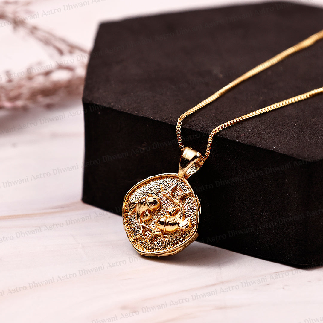 Pisces Zodiac Sign Gold Plated Pendant for Energy & Emotional Healing