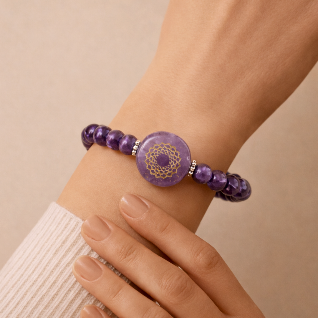 Amethyst Crown Chakra Bracelet - Abhimantrit & Certified