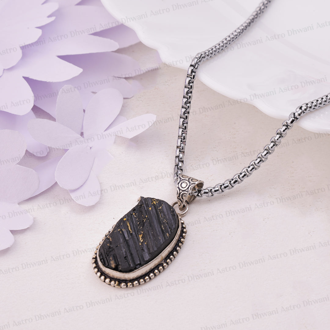 Black Turmaline Oval Stone Pendant - Abhimantrit & Certified