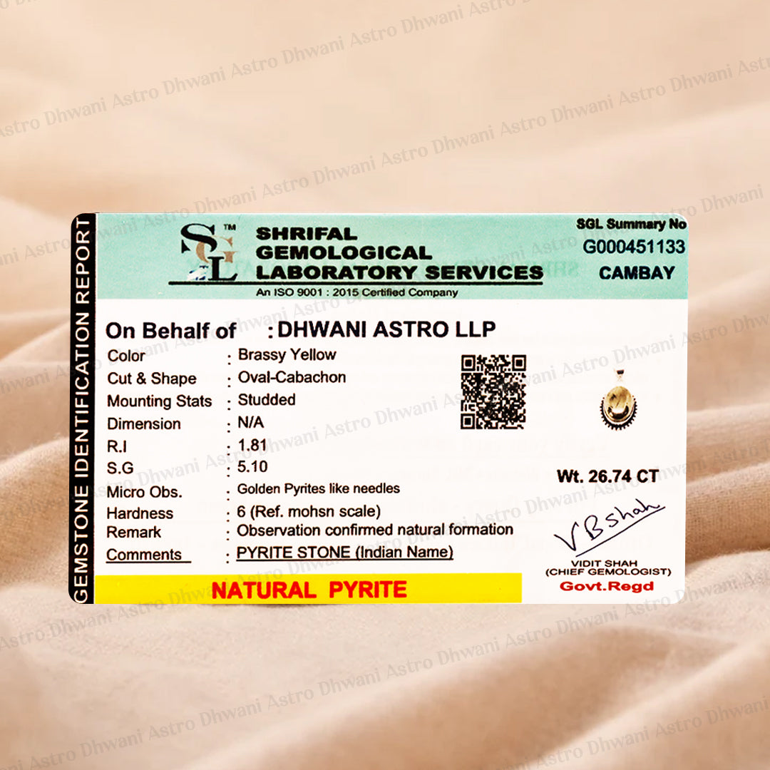 Pyrite Oval stone Pendant - Abhimantrit & Certified