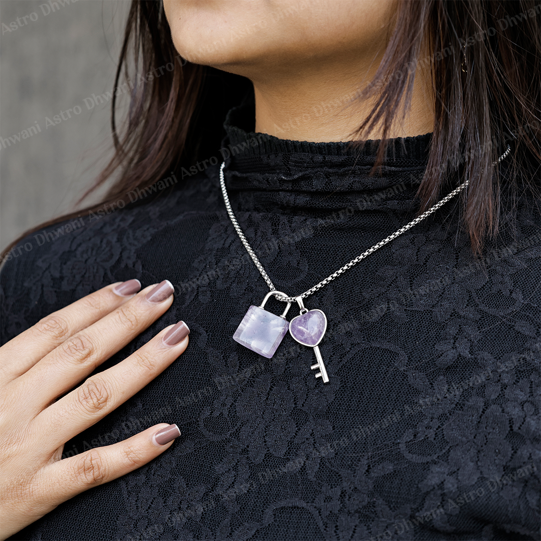 Amethyst Lock And Key Pendant -Abhimantrit & Certified