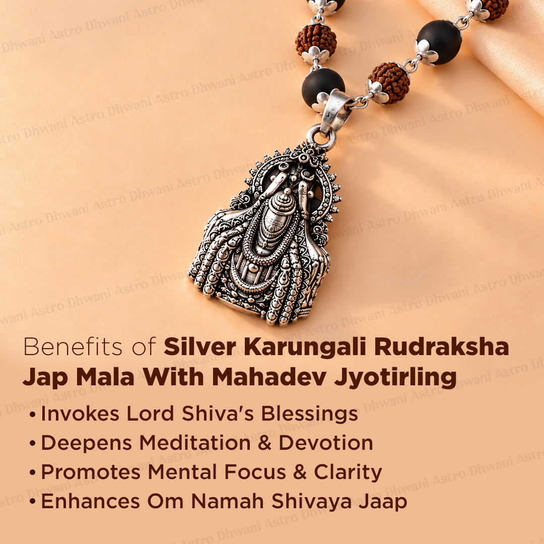 Silver Karungali Rudraksha Jab Mala with Mahadev Jyotirling Protection & Peace