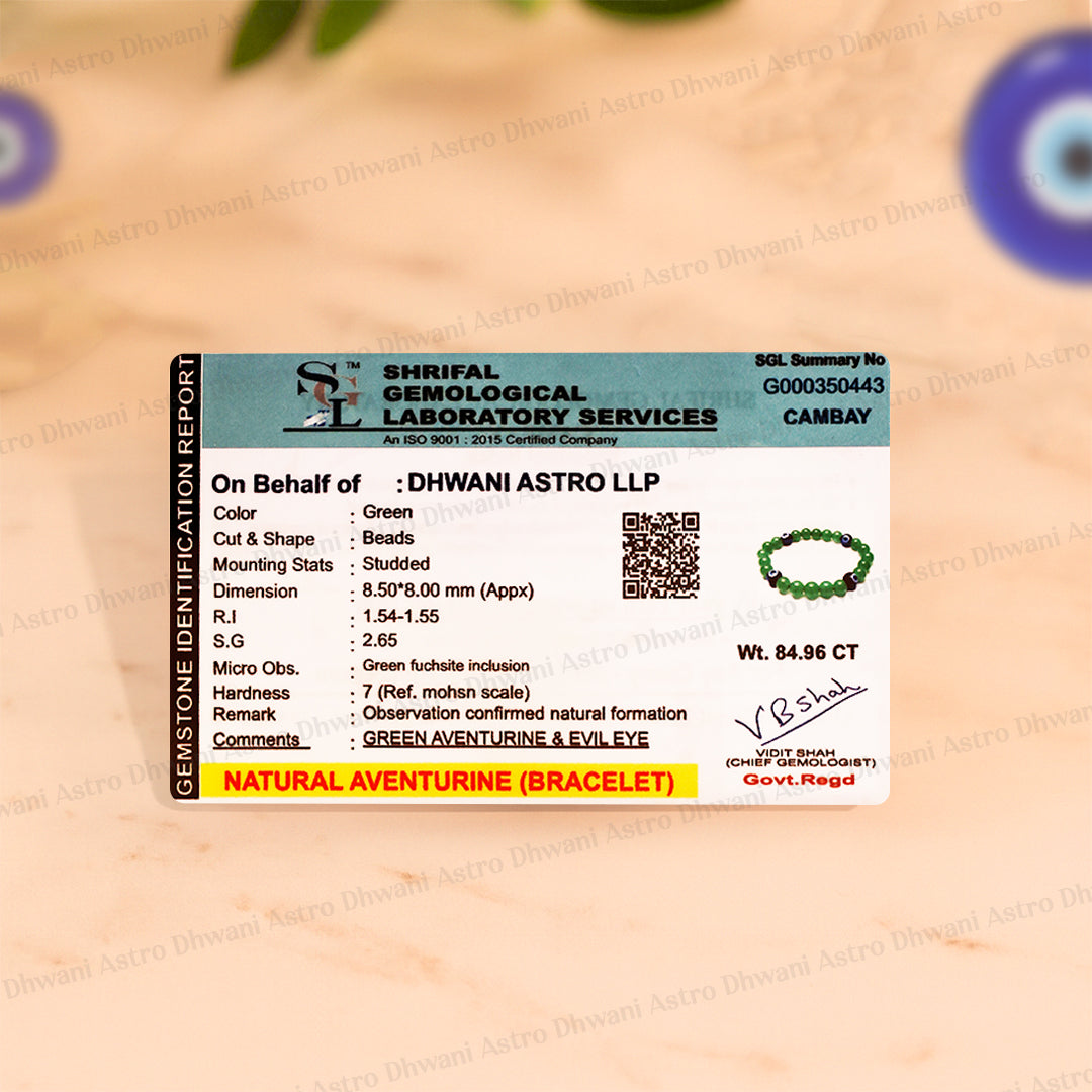 Wealth Attract and Evil Eye Protect: Green Aventurine with Evil Eye Bracelet - Abhimantrit & Certified