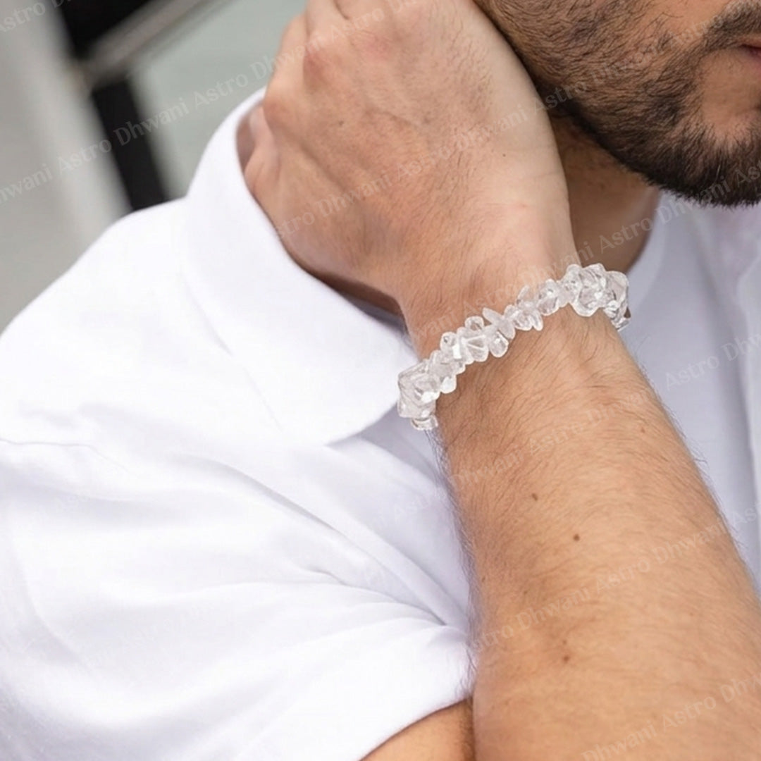 Clear Quratz Crystal Uncut Bracelet - Abhimantrit & Certified