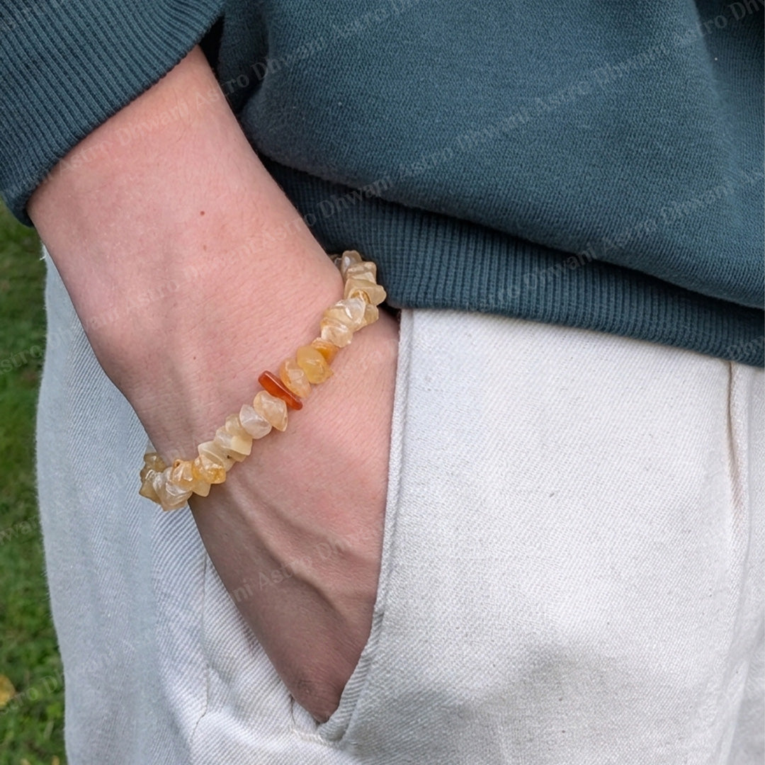 Yellow Aventurine Uncut Crystal Bracelet for Confidence, Positivity - Abhimantrit & Certified