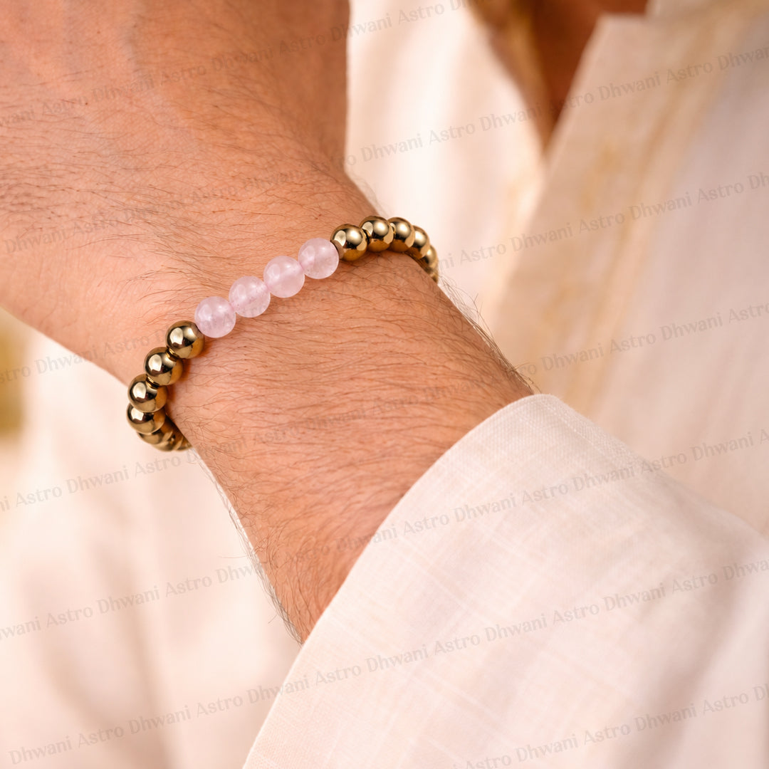 Abundance Couple Combo Bracelet (Rose Quartz & Golden Pyrite Bracelet) - Abhimantrit & Certified