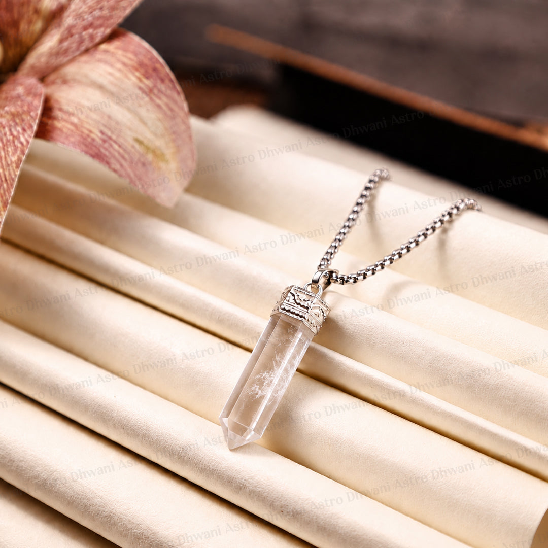 Clear Quartz Pencil Pendant - Abhimantrit & Certified