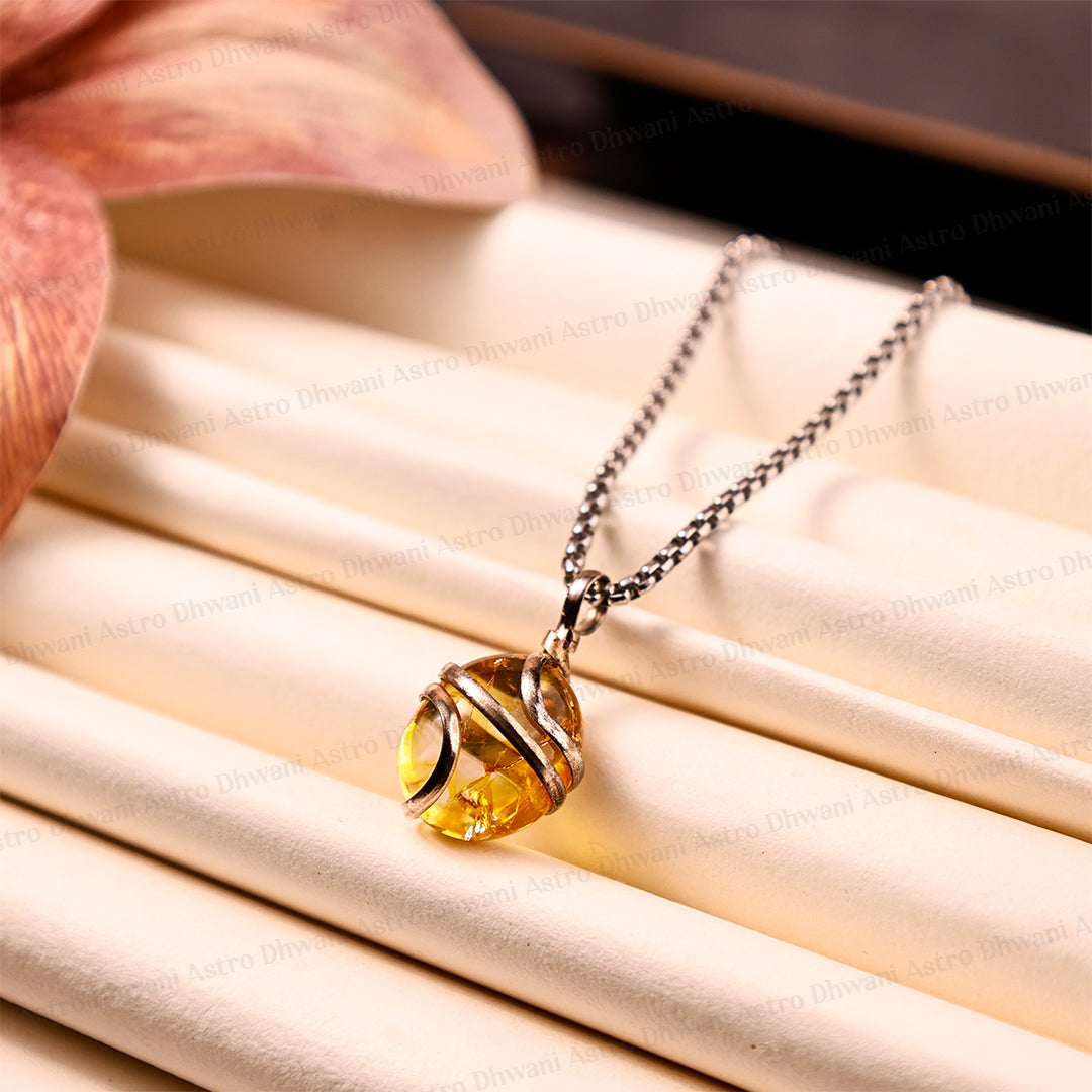 Natural yellow citrine wrapping Crystal pendant for Success - Dhwani Astro