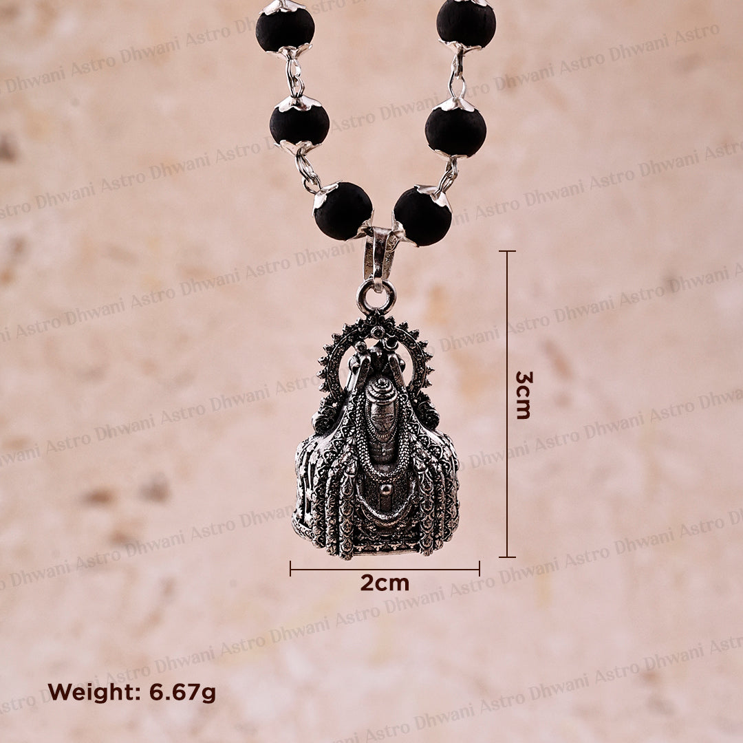Silver Karungali Malai Jap Mala with Mahadev Jyotirling Pendant
