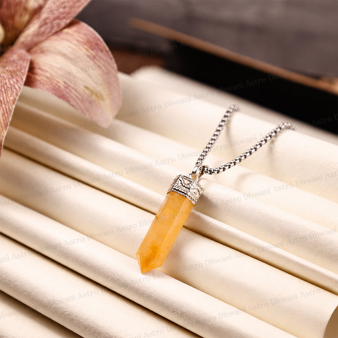 Fulfill Your Desires with Divine Blessings: Yellow Aventurine Pencil Pendant - Abhimantrit & Certified