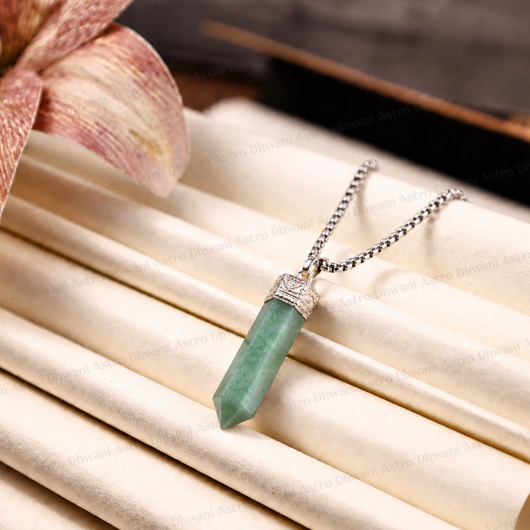 Green Aventurine Pencil Pendant - Abhimantrit & Certified
