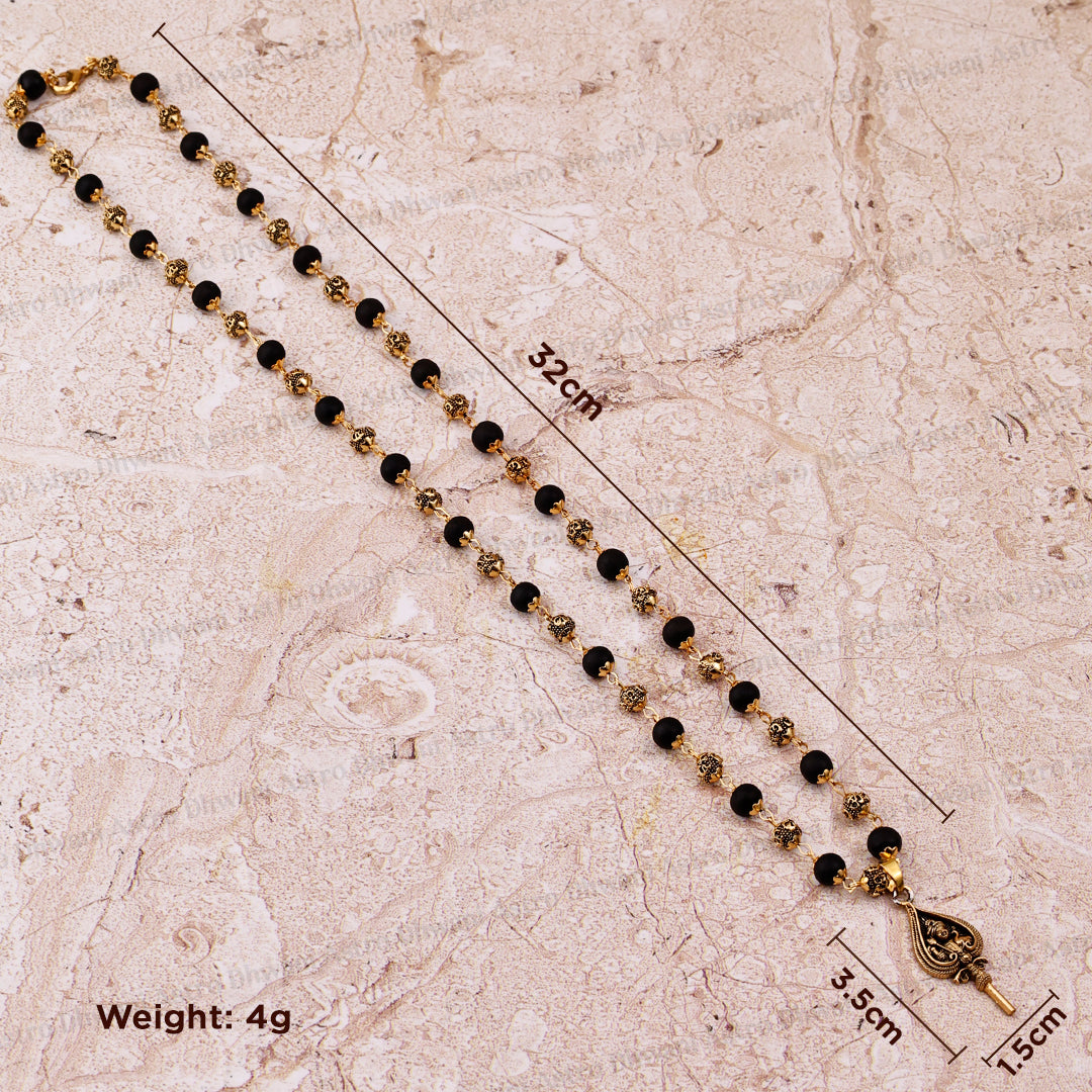 Golden Karungali Om Beads Mala With Murgan Trishul Pendant