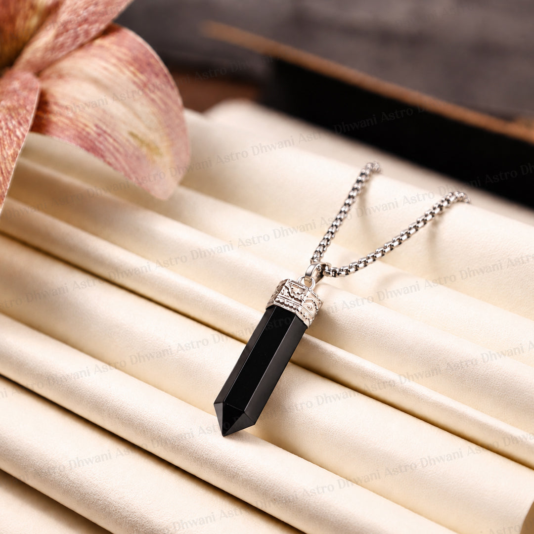 Black Obsidian Pencil Pendant - Abhimantrit & Certified