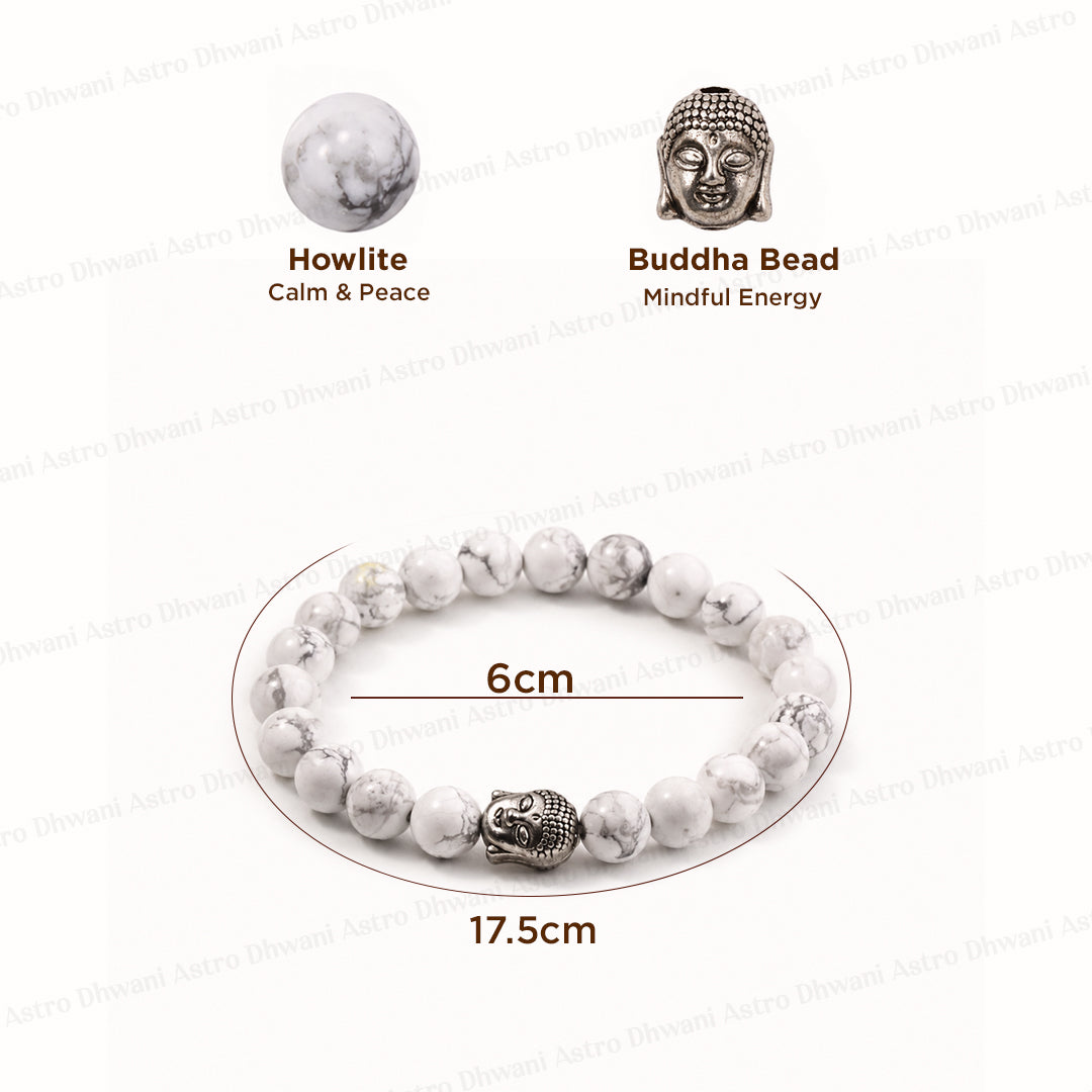 Strengthen Memory, Pain & Stress Relief: Howlite Bracelet - Abhimantrit & Certified