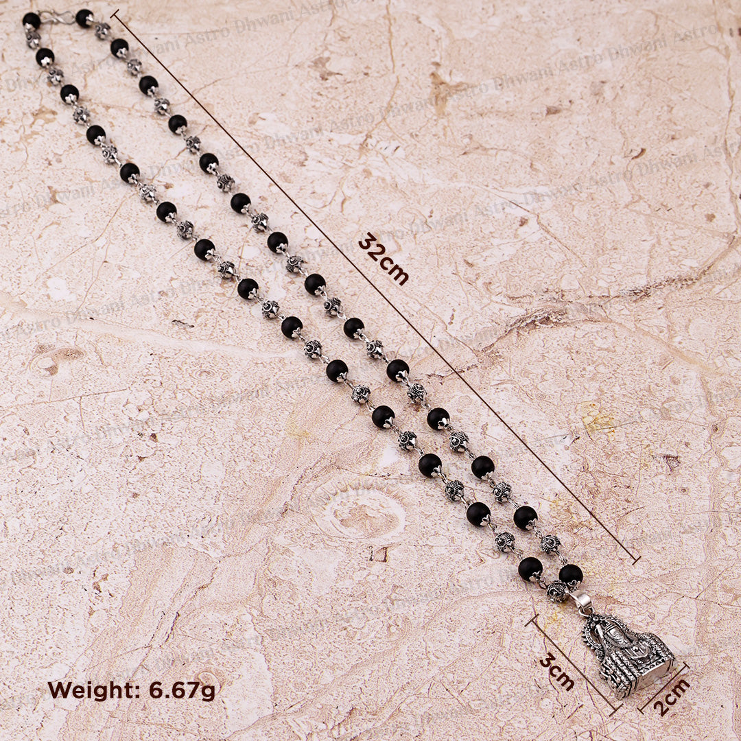 Silver Karungali Om Beads Mala With Mahadev Jyotirling Pendant