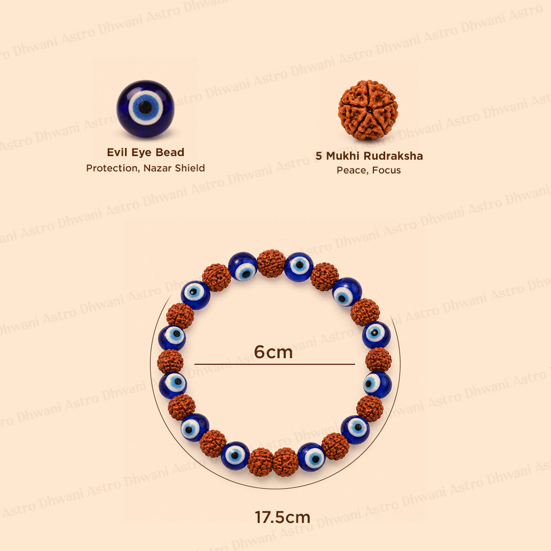 Rudraksh with Evil Eye Bracelet - Abhimantri & Certified