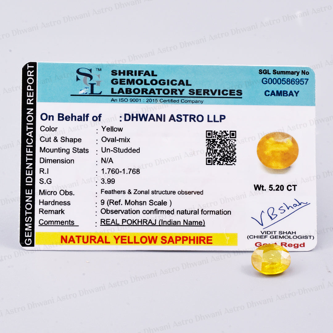 Yellow Sapphire ( Pukhraj )- 5.20 Carat