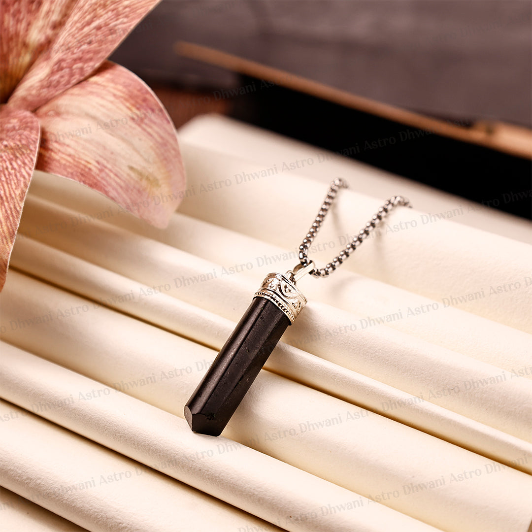 Black Tourmaline Pencil Pendant - Abhimantrit & Certified