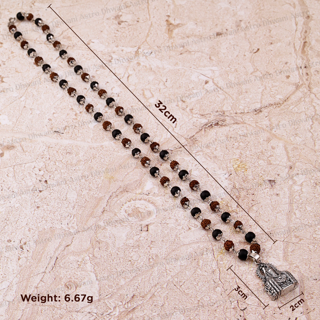 Silver Karungali Rudraksha Jab Mala with Mahadev Jyotirling Protection & Peace