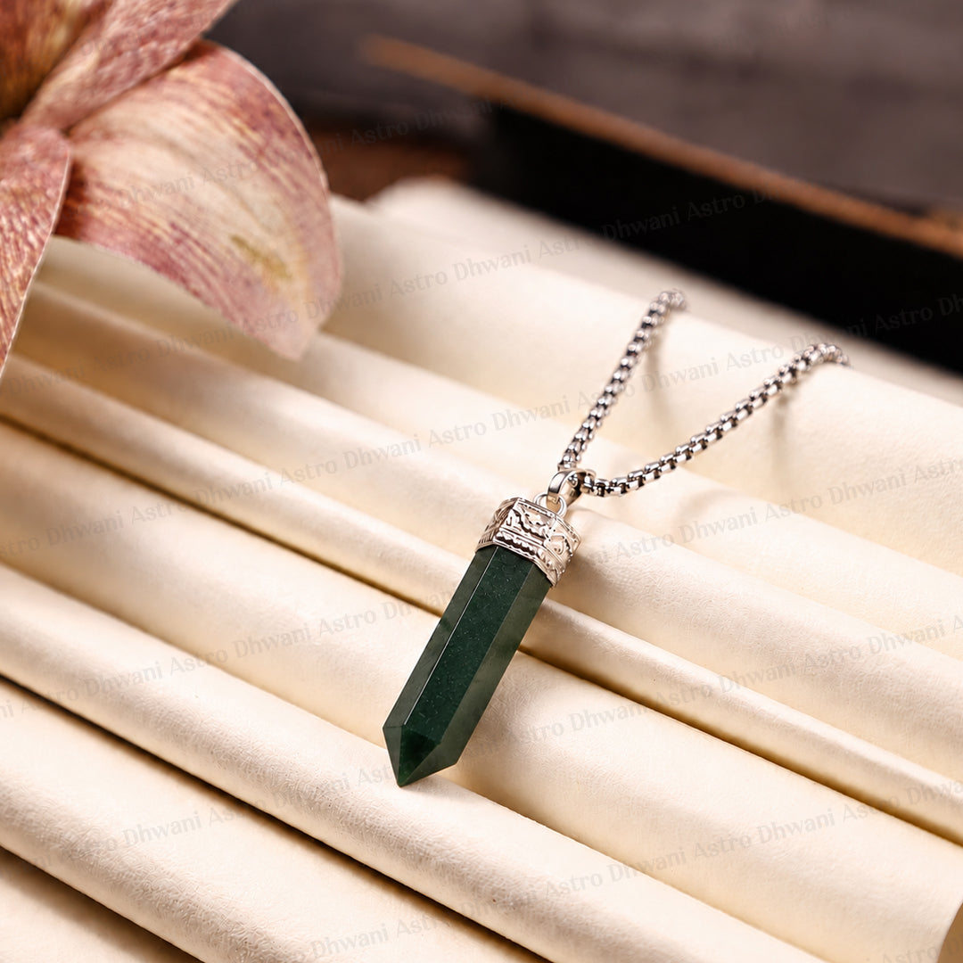 Green Jade Pencil Pendant - Abhimantrit & Certified