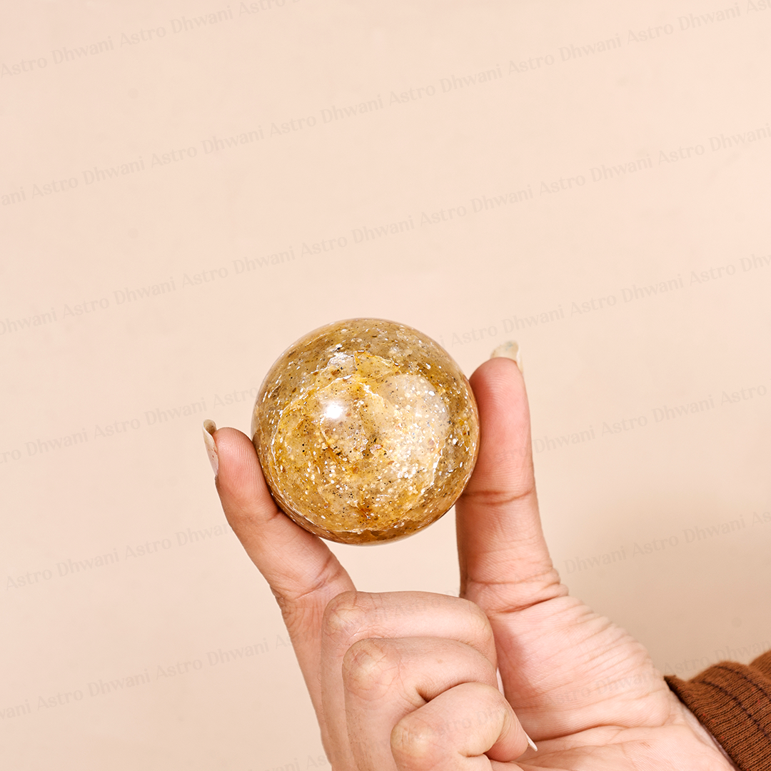 Natural Yellow Quartz Crystal Ball Abhimantrit Certified