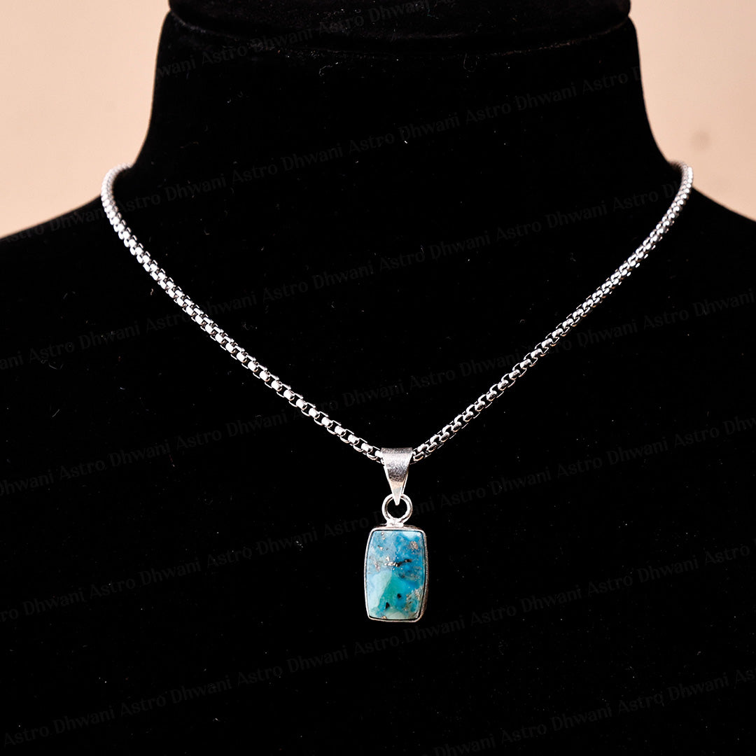 Turquoise Oval Stone Pendant - Abhimantrit & Certified