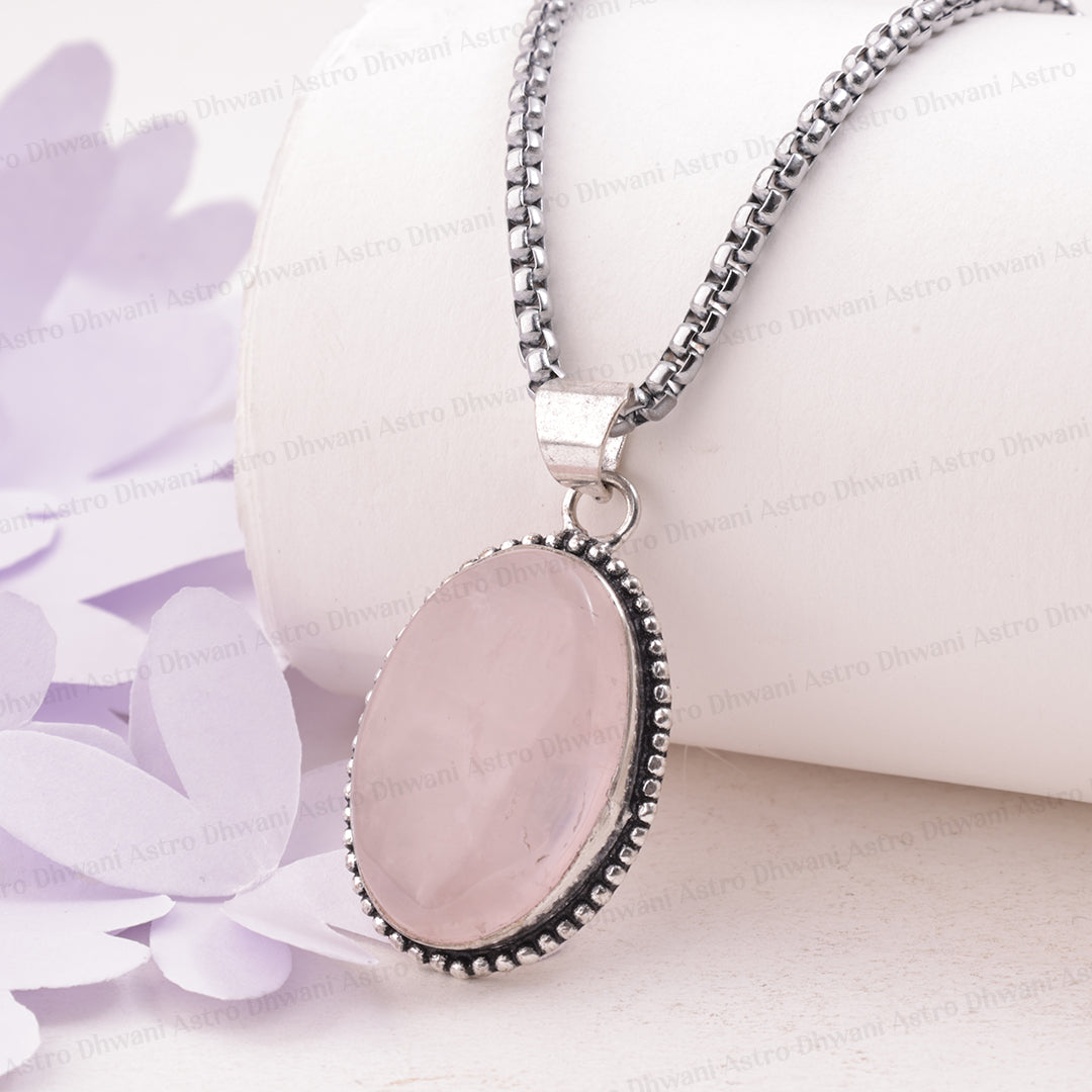 Rose Quartz Oval Stone Pendant - Abhimantrit & Certified