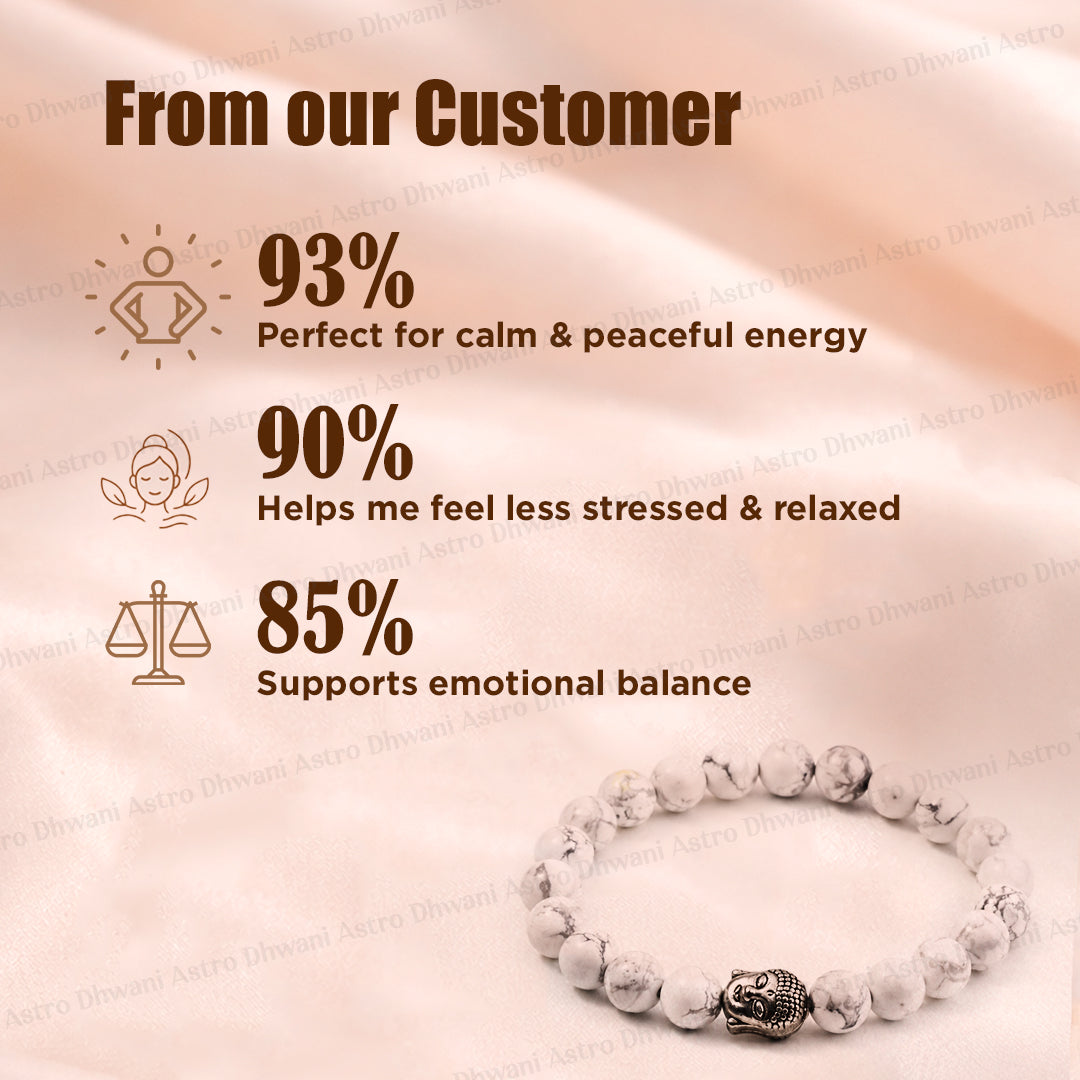 Strengthen Memory, Pain & Stress Relief: Howlite Bracelet - Abhimantrit & Certified