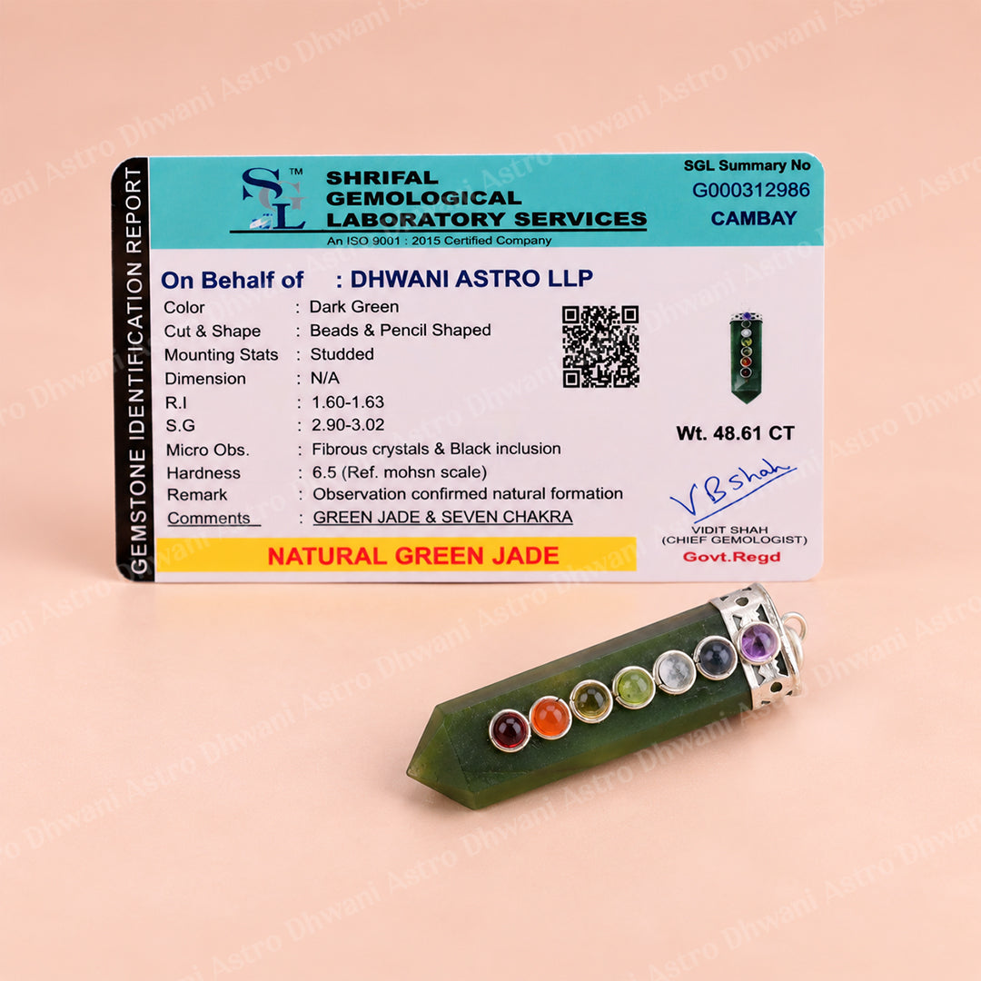 Green Jade Seven Chakra Stone Pendant - Abhimantrit & Certified