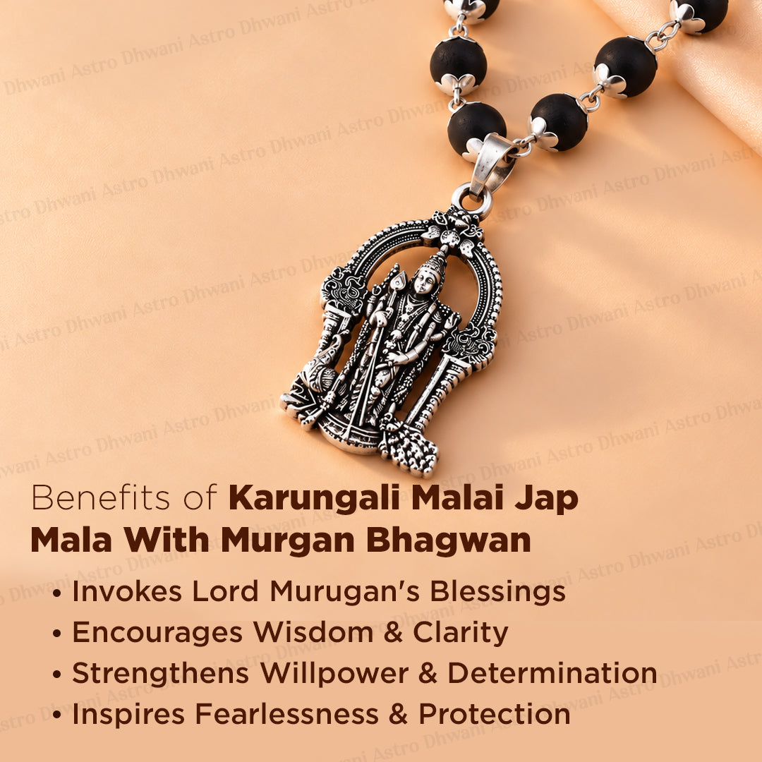 Silver Karungali Malai Jap Mala with Lord Murugan Pendant