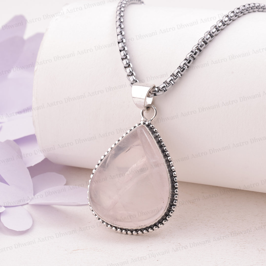 Rose Quartz Oval Stone Pendant - Abhimantrit & Certified