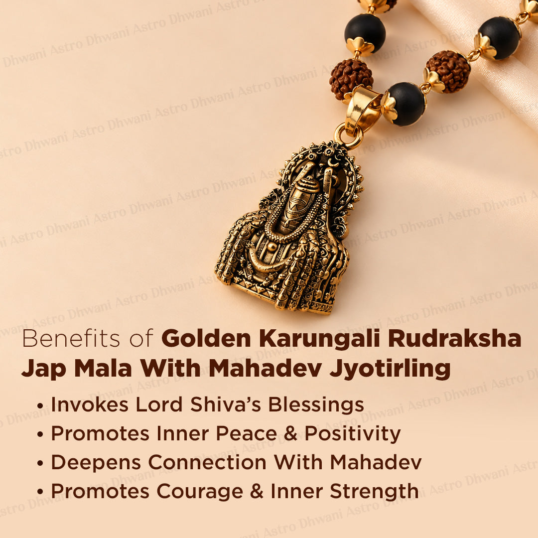 Golden Karungali Rudraksha Jap Mala With Mahadev Jyotirling Pendant