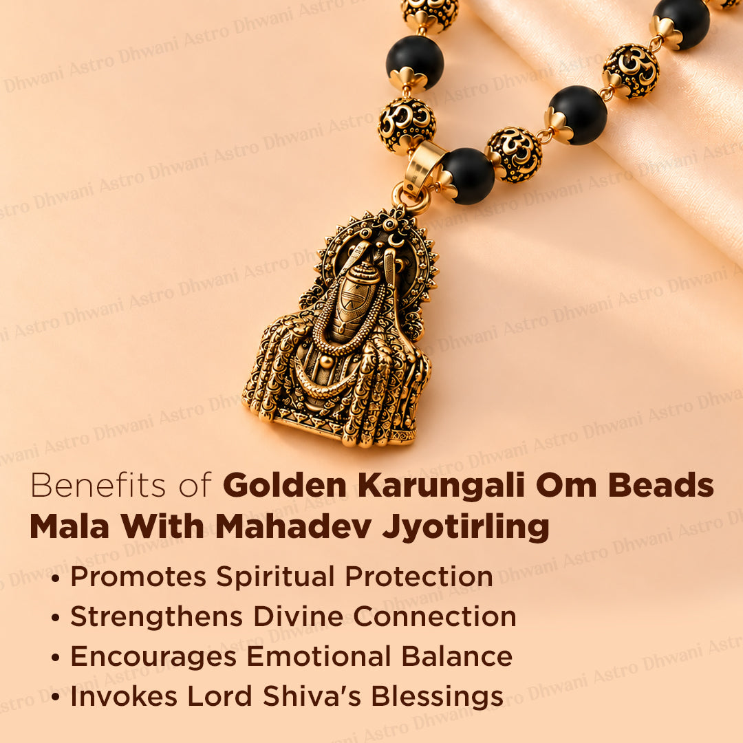 Golden Karungali Om Beads Mala With Mahadev Jyotirling Pendant