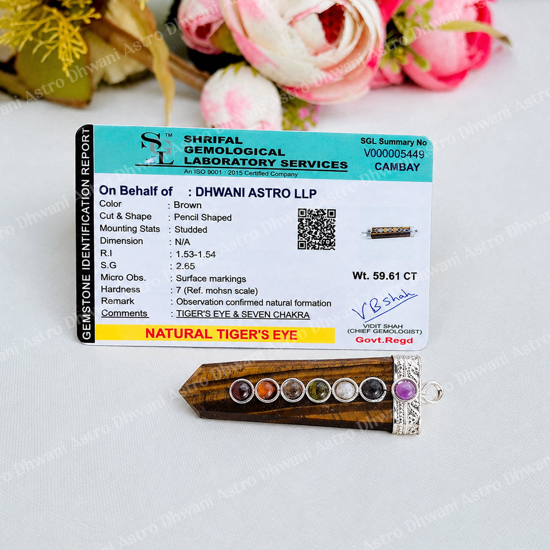 Tiger Eye Seven Chakra Pendant - Abhimantrit & Certified