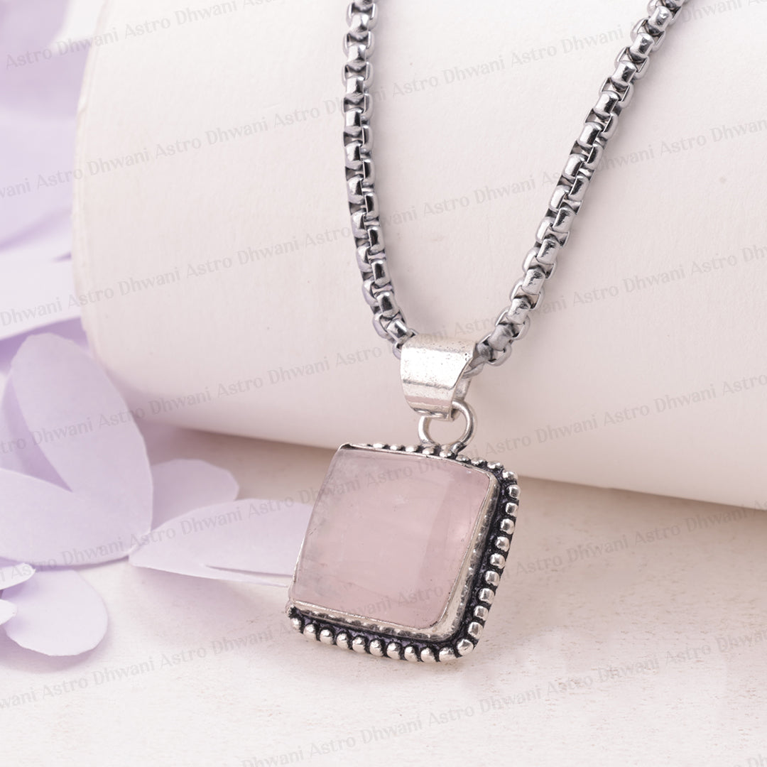 Rose Quartz Oval Stone Pendant - Abhimantrit & Certified