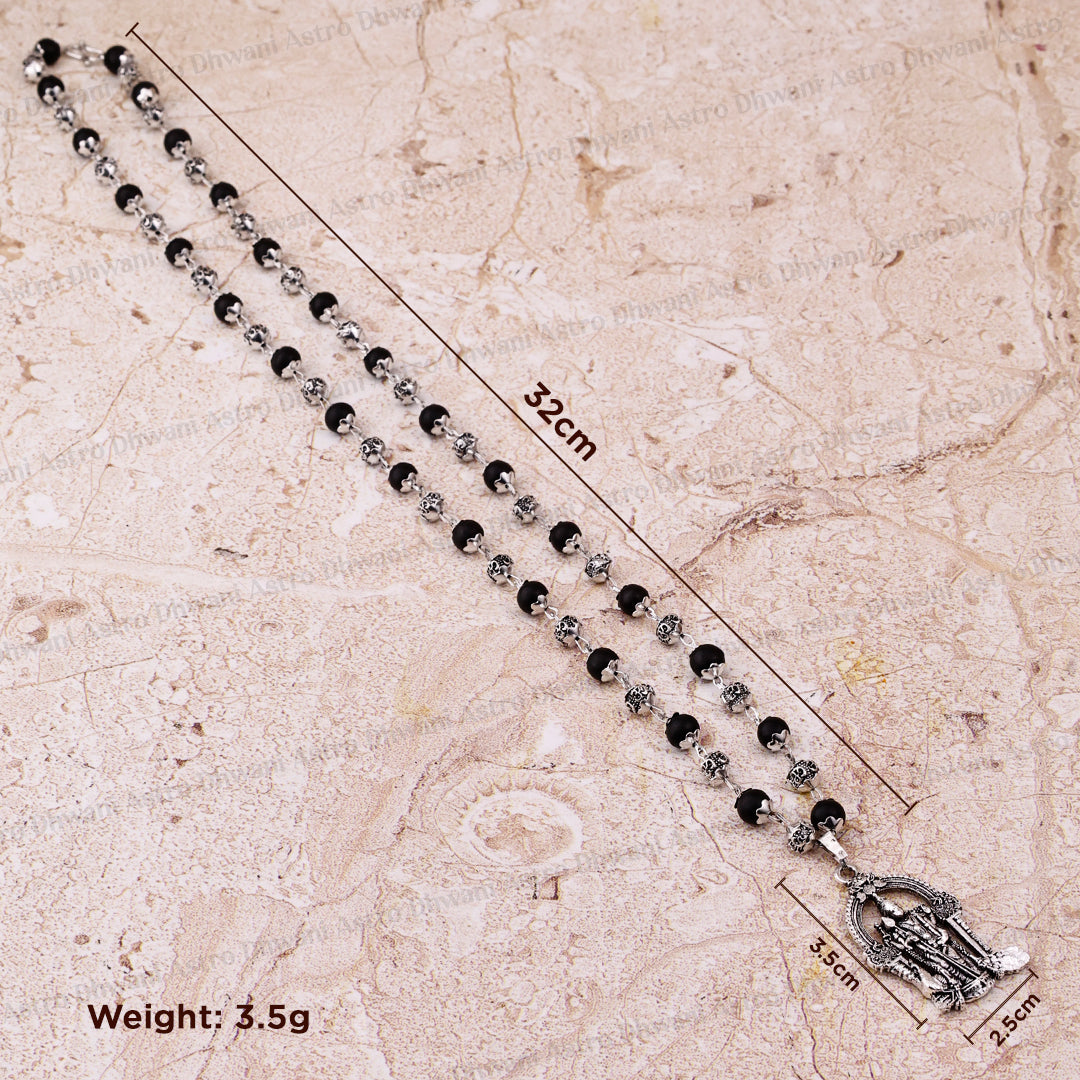 Silver Karungali Om Beads Mala With Lord Murgan Pendant