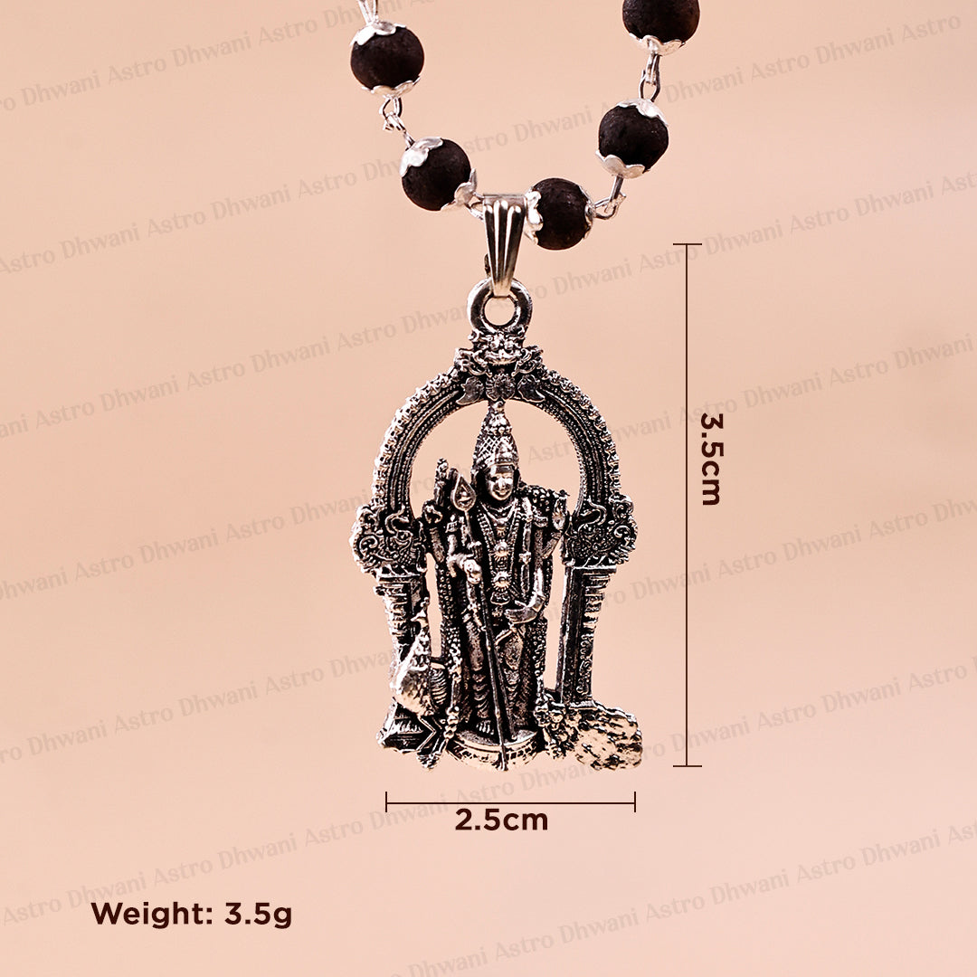 Silver Karungali Malai Jap Mala with Lord Murugan Pendant