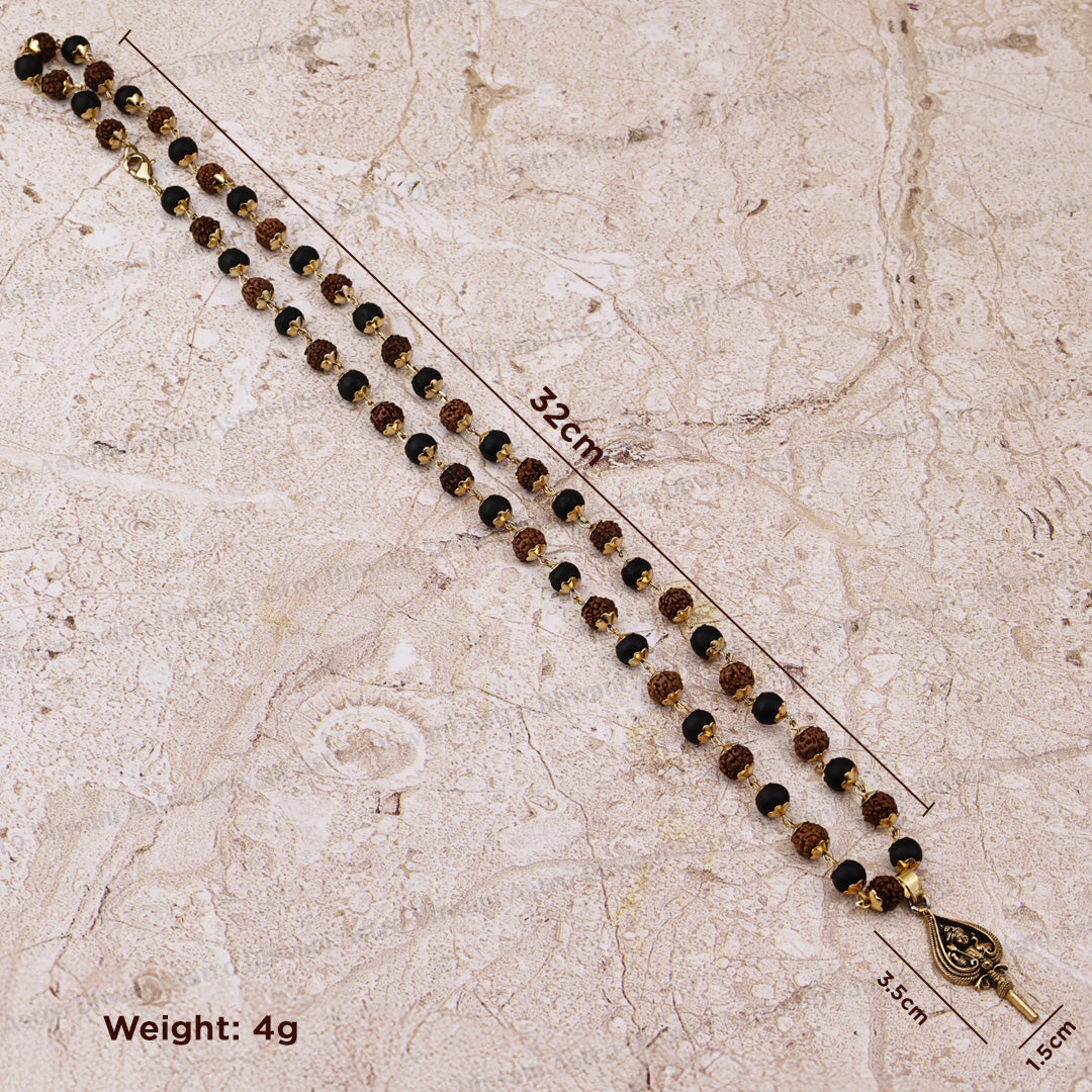 Golden Karungali Rudraksha Jap Mala With Murgan Trishul Pendant