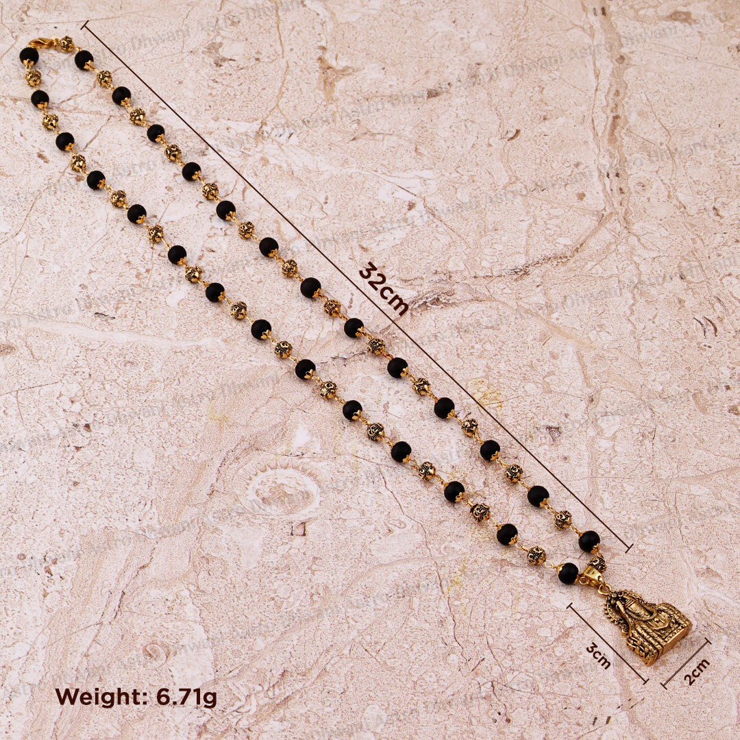 Golden Karungali Om Beads Mala With Mahadev Jyotirling Pendant