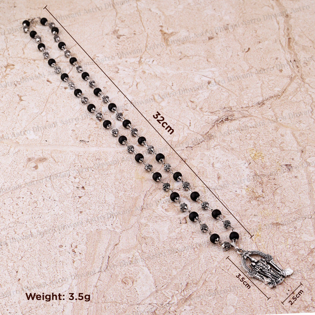 Silver Karungali Om Beads Mala With Lord Murgan Pendant