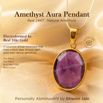 Amethyst Aura Pendant with 24KT gold on a gold background